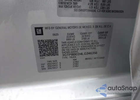 2020 GMC Sierra 1500 2Wd Short Box Sle from USA, damaged, VIN 3GTP8BED4LG346356